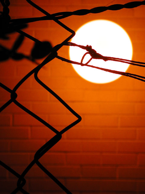 Artificial sun behind a prisoner`s fence