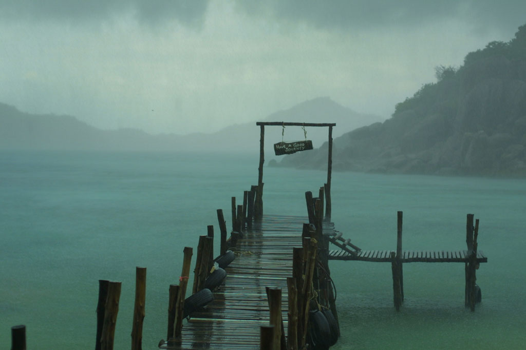 Thai pier under rain